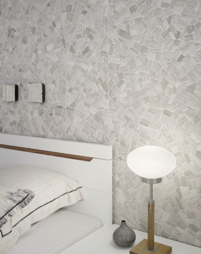 Mosaïque brisée Marbre Pierre naturelle Polygonal Gris rayures gris clair argenté Carrelage mural Cuisine - MOS44-0202