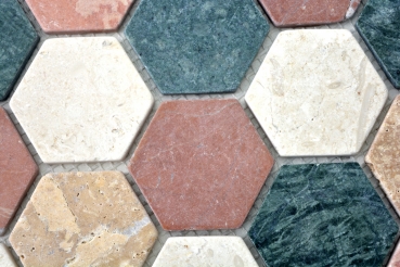 Marbre Mosaïque Pierre naturelle crème beige rouge vert Hexagon Random Carreau mural - MOS42-1213