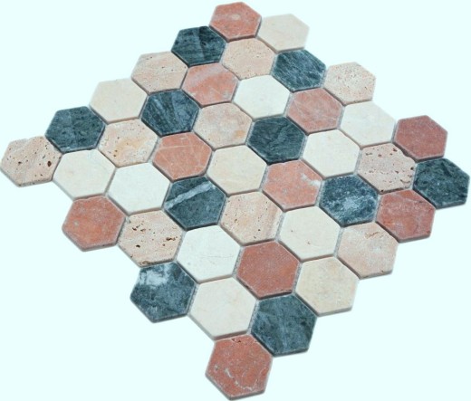 Marbre Mosaïque Pierre naturelle crème beige rouge vert Hexagon Random Carreau mural - MOS42-1213