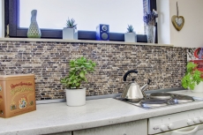 Mosaïque marbre pierre naturelle Brick composite baguettes Impala brun foncé flammé revêtement mural cuisine salle de bain - MOS40-1304