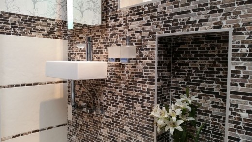Mosaïque marbre pierre naturelle Brick composite baguettes Impala brun foncé flammé revêtement mural cuisine salle de bain - MOS40-1304