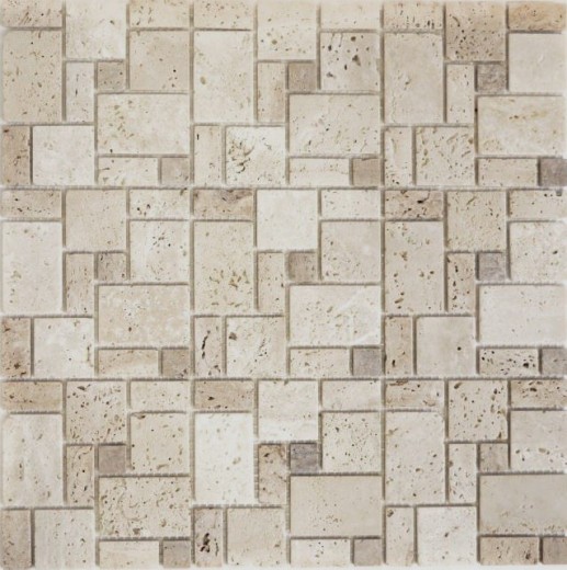 Mosaïque carreau travertin pierre naturelle combinaison travertin beige MOS43-1212-15_f