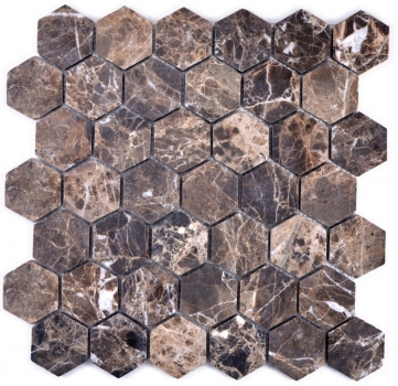 Motif main Carreau de mosaïque Marbre Pierre naturelle Hexagone Impala brun flammé MOS42-1313_m