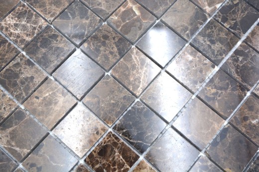 Marbre Mosaïque Carreau pierre naturelle brun foncé mix poli brillant Carrelage cuisine - MOS42-1306