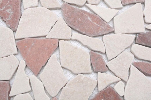 Mosaïque brisée Marbre pierre naturelle rouge beige Polygonal Rosso Verona protection anti-éclaboussures carrelage mur cuisine - MOS44-1002