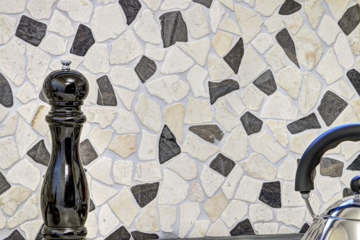 Mosaïque brisée Marbre Pierre naturelle beige crème noir anthracite Polygonal Carreau de cuisine - MOS44-30-110