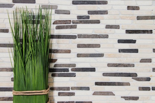 Mosaïque marbre pierre naturelle beige clair crème noir anthracite Brick composé de bâtonnets carreaux cuisine - MOS40-0115