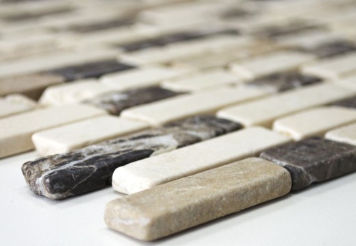 Mosaïque marbre pierre naturelle beige marron crème Brick Castanao composé de bâtonnets carrelage mur cuisine - MOS40-0195