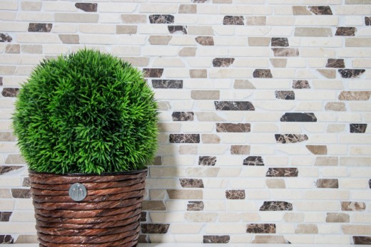 Mosaïque marbre pierre naturelle beige marron crème Brick Castanao composé de bâtonnets carrelage mur cuisine - MOS40-0195