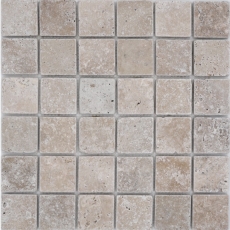 Travertin Carreaux de mosaïque Terrasse Mur Sol Pierre naturelle Medio beige clair crème Parement mural Bac de douche Carreau de cuisine - MOS43-46048