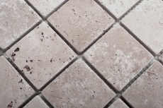 Travertin Carreaux de mosaïque Terrasse Mur Sol Pierre naturelle Medio beige clair crème Parement mural Bac de douche Carreau de cuisine - MOS43-46048