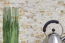 Splitface Marbre Mosaïque Mur en pierre naturelle Brick mur composé sunny beige 3D optique cuisine salle de bain mur - MOS42-X3D46