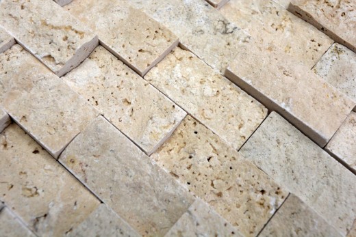 Travertin Mur de pierres Pierres naturelles beige Brick Splitface 3D aspect carrelage Carrelage cuisine mur - MOS43-46248