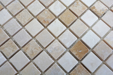 Motif main Carreau de mosaïque Marbre Pierre naturelle beige brun Botticino Cappuccino Emperador Light tumbled MOS43-46266_m