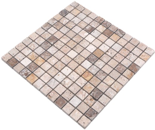 Travertin Carreaux de mosaïque terrasse mur sol pierre naturelle beige brun doré carrelage bac à douche paroi de douche cuisine - MOS43-46380