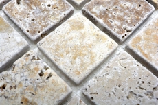 Travertin Carreaux mosaïque terrasse mur sol pierre naturelle Medio beige brun doré carrelage dosseret cuisine - MOS43-46685