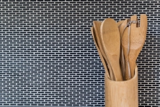 Mosaïque de verre Revêtement mural durable Carrelage recyclé Brick Enamel noir mat MOS140-B21B
