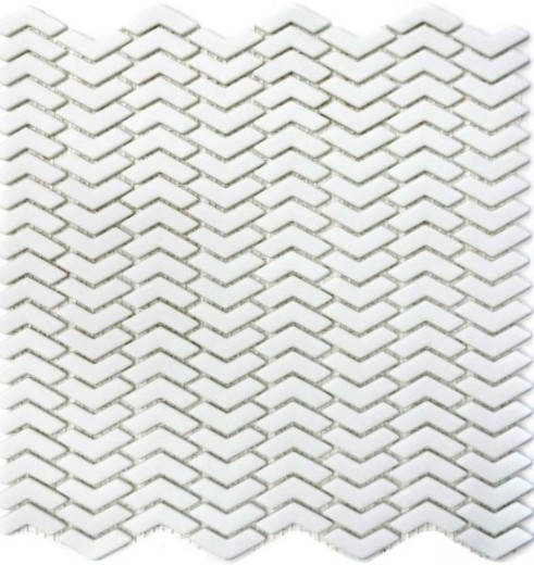 Échantillon manuel de mosaïque ECO Recycling GLAS chevron blanc mat MOS140-HB37W_m