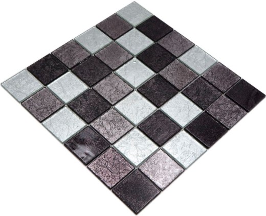 Carreau de mosaïque Mosaïque de verre argenté gris noir structure métal optique MOS126-1704