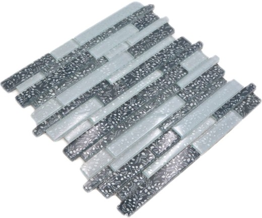 Mosaïque de verre en bâtonnets Carreaux de mosaïque blanc gris anthracite fleurs MOS86-8CFL