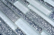 Mosaïque de verre en bâtonnets Carreaux de mosaïque blanc gris anthracite fleurs MOS86-8CFL