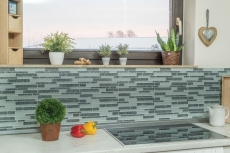 Mosaïque de verre en bâtonnets Carreaux de mosaïque blanc gris anthracite fleurs MOS86-8CFL