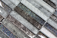 Motif main Carreau de mosaïque translucide baguettes Mosaïque de verre Crystal Day argent MOS87-STDS_m