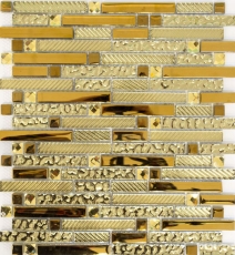 Mosaïque de verre en bâtonnets Carreaux de mosaïque Electroplated or MOS86-0107