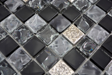 Carreau de mosaïque translucide gris noir Mosaïque de verre Crystal Resin gris noir argenté givré MOS92-0333_f | 10 Carreaux de mosaïque
