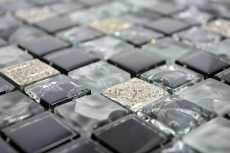 Carreau de mosaïque translucide gris noir Mosaïque de verre Crystal Resin gris noir argenté givré MOS92-0333_f | 10 Carreaux de mosaïque