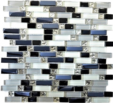 Carreau de mosaïque translucide blanc gris noir composite Mosaïque de verre Crystal EP blanc gris noir MOS87-IL007_f | 10 tapis de mosaïque