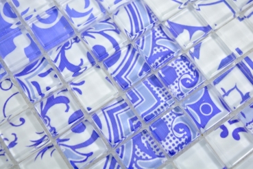 Mosaïque rétro vintage bleu translucide Mosaïque de verre Crystal Design bleu MOS88-Retro-33_f | 10 tapis de mosaïque