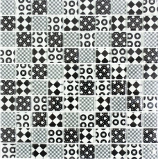 Échantillon manuel Retro Vintage Carreau de mosaïque Translucide blanc Mosaïque de verre Crystal optique noir MOS88-8OP5_m