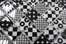 Échantillon manuel Retro Vintage Carreau de mosaïque Translucide blanc Mosaïque de verre Crystal optique noir MOS88-8OP5_m