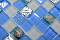 Motif manuel Carreau de mosaïque Translucide bleu Mosaïque de verre Crystal Coquille bleue MOS82B-0104_m