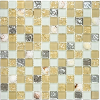Carreau de mosaïque Translucide beige Mosaïque de verre Crystal Coquille beige MOS82B-0112_f | 10 Tapis de mosaïque