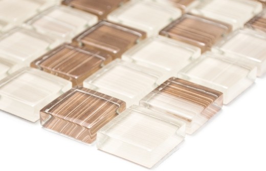 Mosaïque de verre Carreau de mosaïque Style beige marron Fond de cuisine MOS74-1209