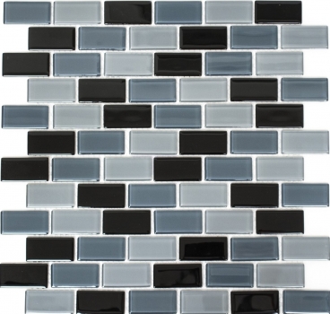 Carreau de mosaïque Translucide noir Brick Mosaïque de verre Crystal noir MOS66-0208_f | 10 Tapis de mosaïque
