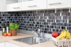 Mosaïque de verre Carreaux de mosaïque gris anthracite noir combinaison irisée MOS68-035B
