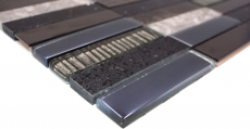 Plaquette Rectangle Mosaïque de verre Composite Acier inoxydable argenté gris bleu noir Revêtement mural cuisine - MOS87-58X