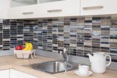 Plaquette Rectangle Mosaïque de verre Composite Acier inoxydable argenté gris bleu noir Revêtement mural cuisine - MOS87-58X