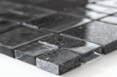 Échantillon manuel Carreau de mosaïque Translucide Composite noir Combinaison de mosaïque de verre Crystal Artificial noir MOS88-K989_m
