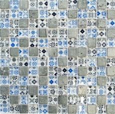 Échantillon manuel Carreau de mosaïque Translucide bleu noir Mosaïque de verre Crystal Resin aspect bleu noir argenté MOS83-CB07_m
