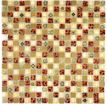 Échantillon manuel Carreau de mosaïque Translucide beige Mosaïque de verre Crystal Resin aspect beige rouge MOS92-1212_m