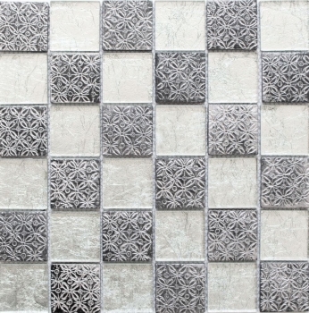 Échantillon manuel Carreau de mosaïque Translucide argenté Mosaïque de verre Crystal Resin aspect argenté MOS88-8OP6_m