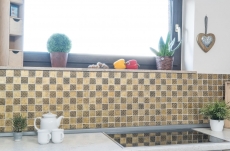 Mosaïque de verre or Carreau de mosaïque Résine optique Miroir de carrelage Cuisine Paroi de douche MOS88-8OP7