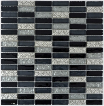 Échantillon manuel Carreau de mosaïque Translucide gris noir Bâtons Mosaïque de verre Crystal Resin gris noir argenté MOS87-03108_m