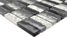 Échantillon manuel Carreau de mosaïque Translucide gris noir Bâtons Mosaïque de verre Crystal Resin gris noir argenté MOS87-03108_m