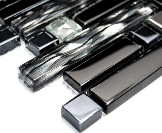 Mosaïque de verre Bâtonnets Carreaux de mosaïque Acier inoxydable noir argenté MOS86-0302