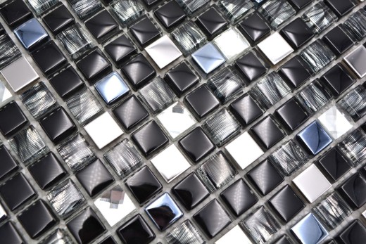 Mosaïque de verre Pierre naturelle Carreau de mosaïque Acier inoxydable noir Carreau de cuisine Salle de bain - MOS92-0304